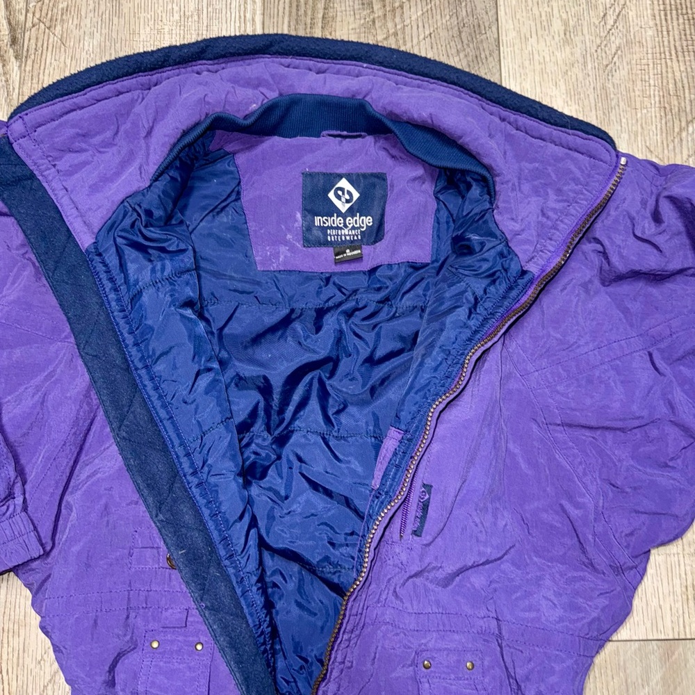 Vintage Ski Suit Bibs one piece coveralls Inside Edge 80s 90s retro purple S - Picture 5 of 13